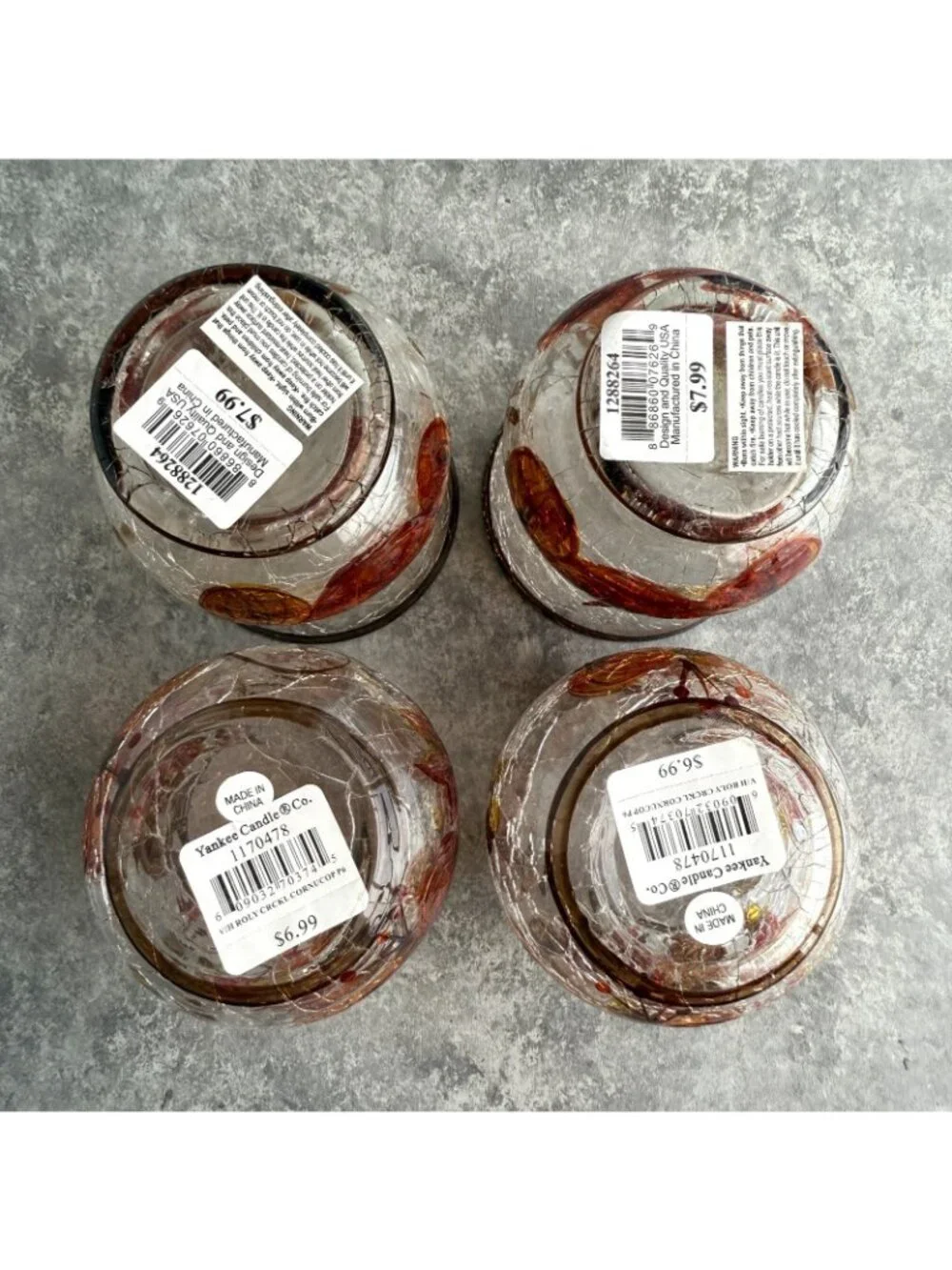 4 Yankee Candle Crackle Glass Pumpkin Candle Holders Thanksgiving Autumn Fall